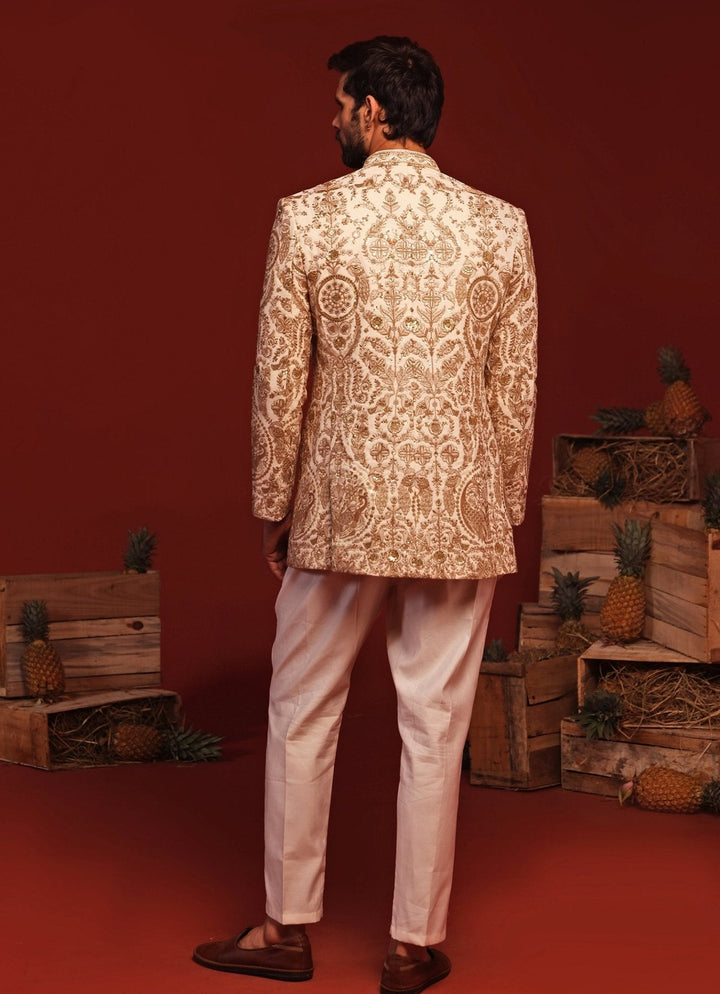 Ivory Floral Embroidered Jodhpuri Suit Set Kalpraag - Fabilicious Fashion