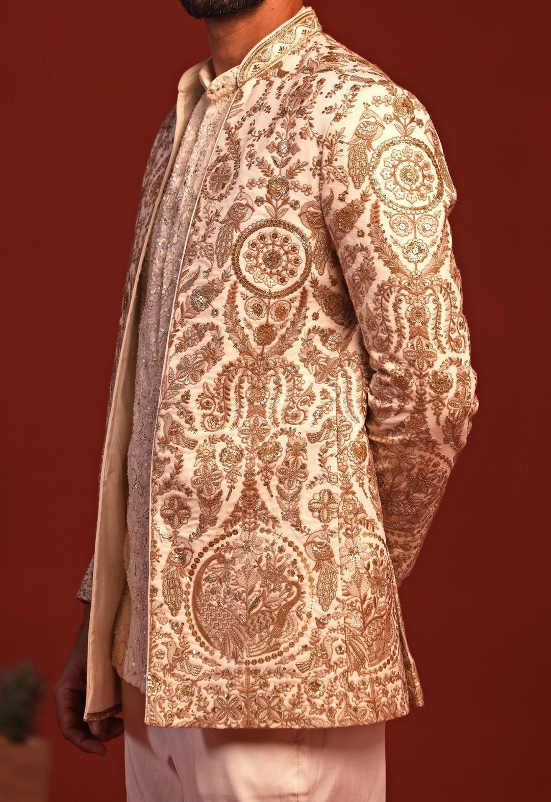 Ivory Floral Embroidered Jodhpuri Suit Set Kalpraag - Fabilicious Fashion