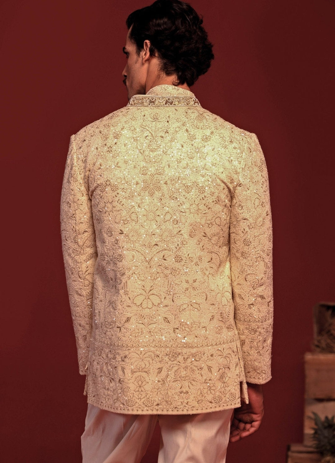 Ivory Floral Hand Embroidered Jodhpuri Suit Kalpraag - Fabilicious Fashion