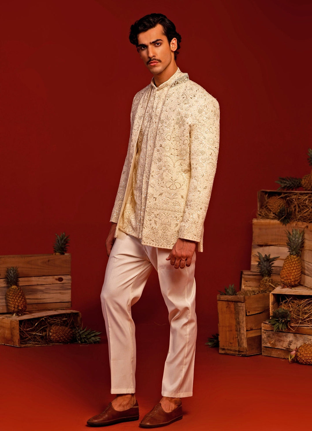 Ivory Floral Hand Embroidered Jodhpuri Suit Kalpraag - Fabilicious Fashion