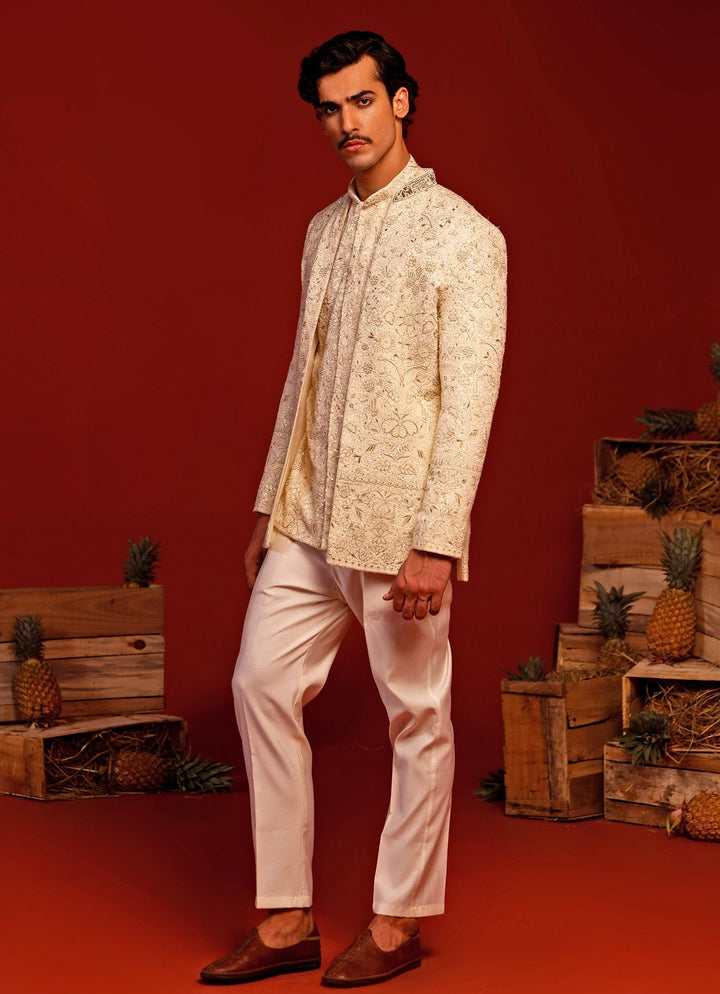 Ivory Floral Hand Embroidered Jodhpuri Suit Kalpraag - Fabilicious Fashion