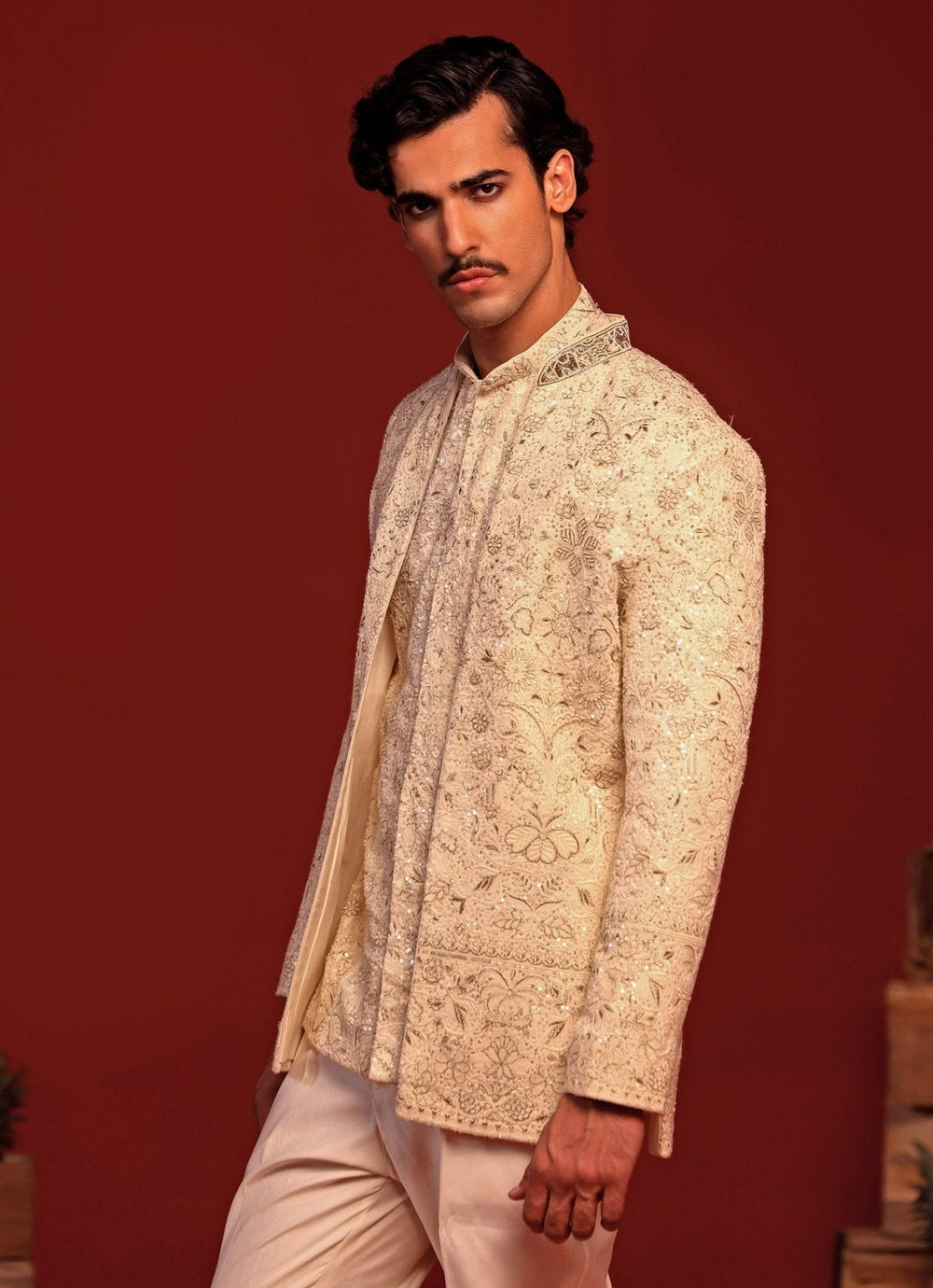 Ivory Floral Hand Embroidered Jodhpuri Suit Kalpraag - Fabilicious Fashion