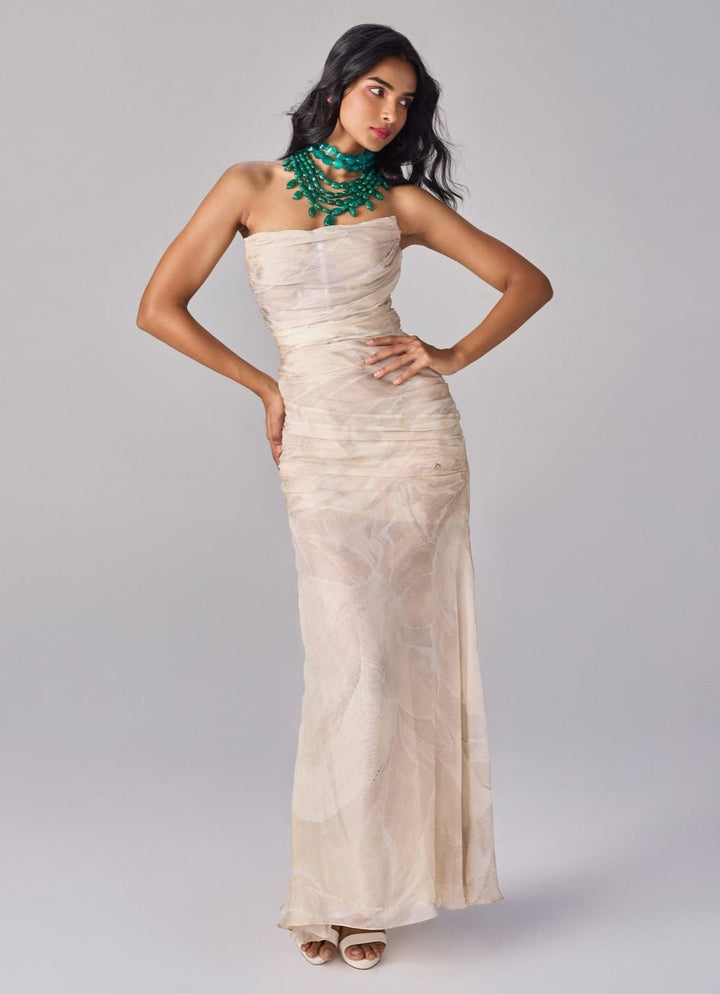 Saaksha &amp; Kinni Ivory Floral Print Corset Style GownFabilicious Fashion