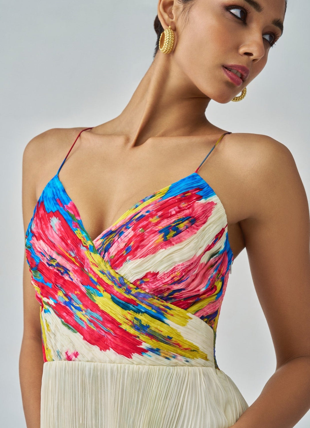 Ivory Floral Print Dress Saaksha & Kinni - Fabilicious Fashion