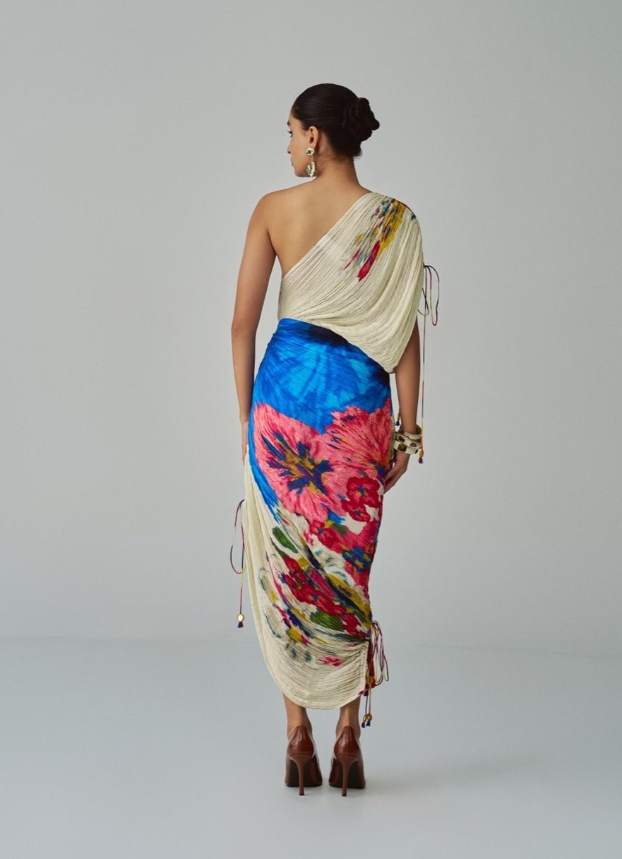 Ivory Floral Print Dress Saaksha & Kinni - Fabilicious Fashion