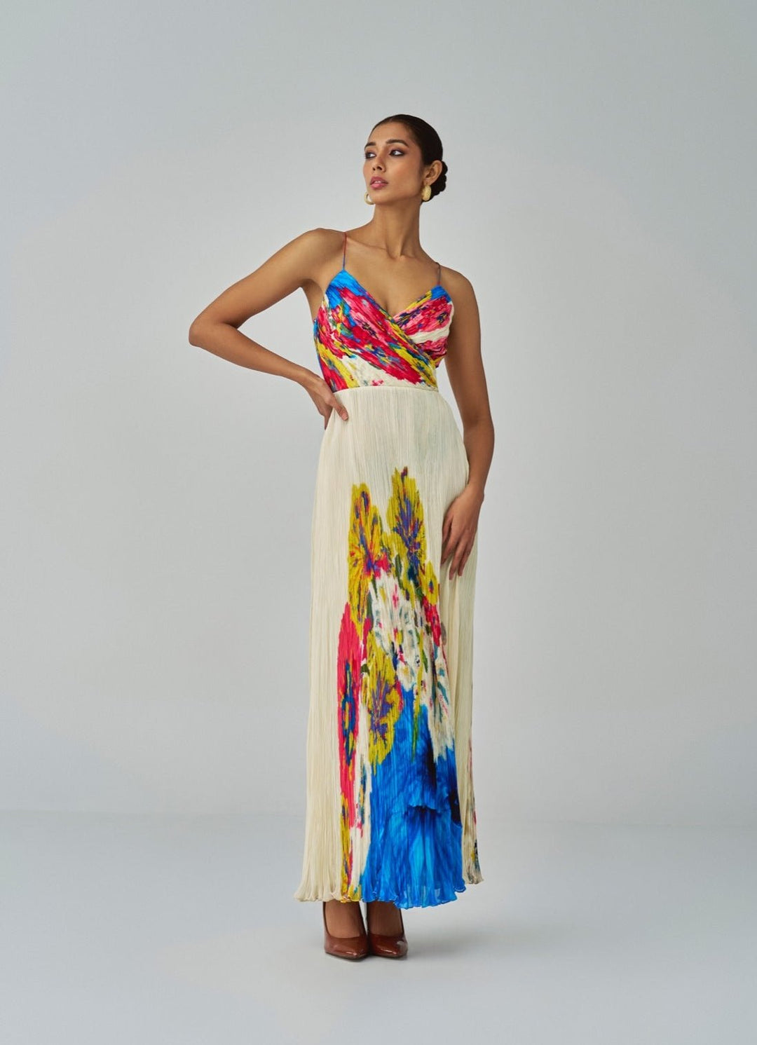 Ivory Floral Print Dress Saaksha & Kinni - Fabilicious Fashion
