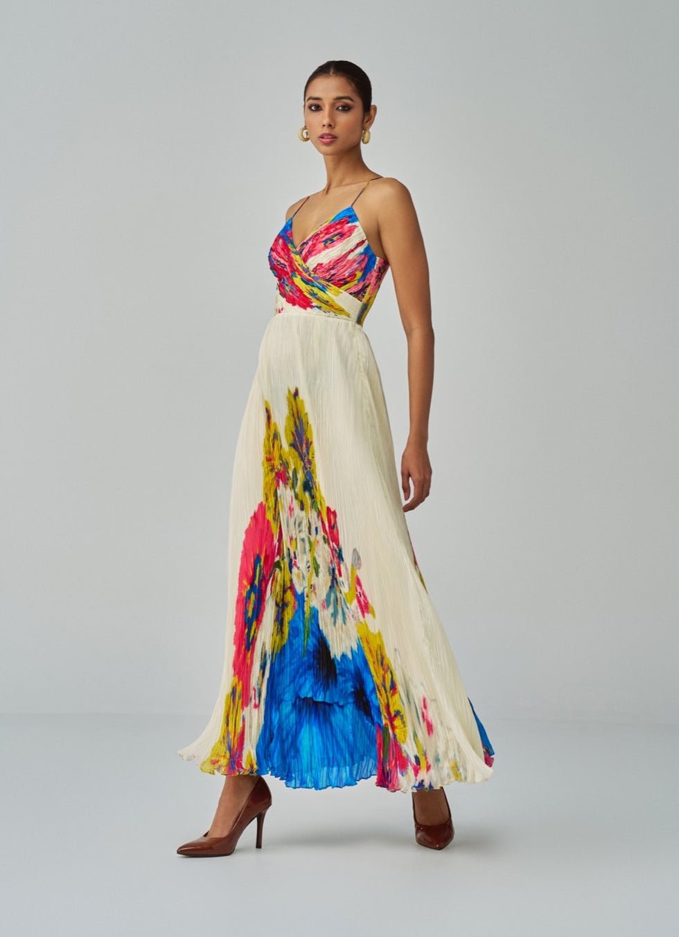 Ivory Floral Print Dress Saaksha & Kinni - Fabilicious Fashion