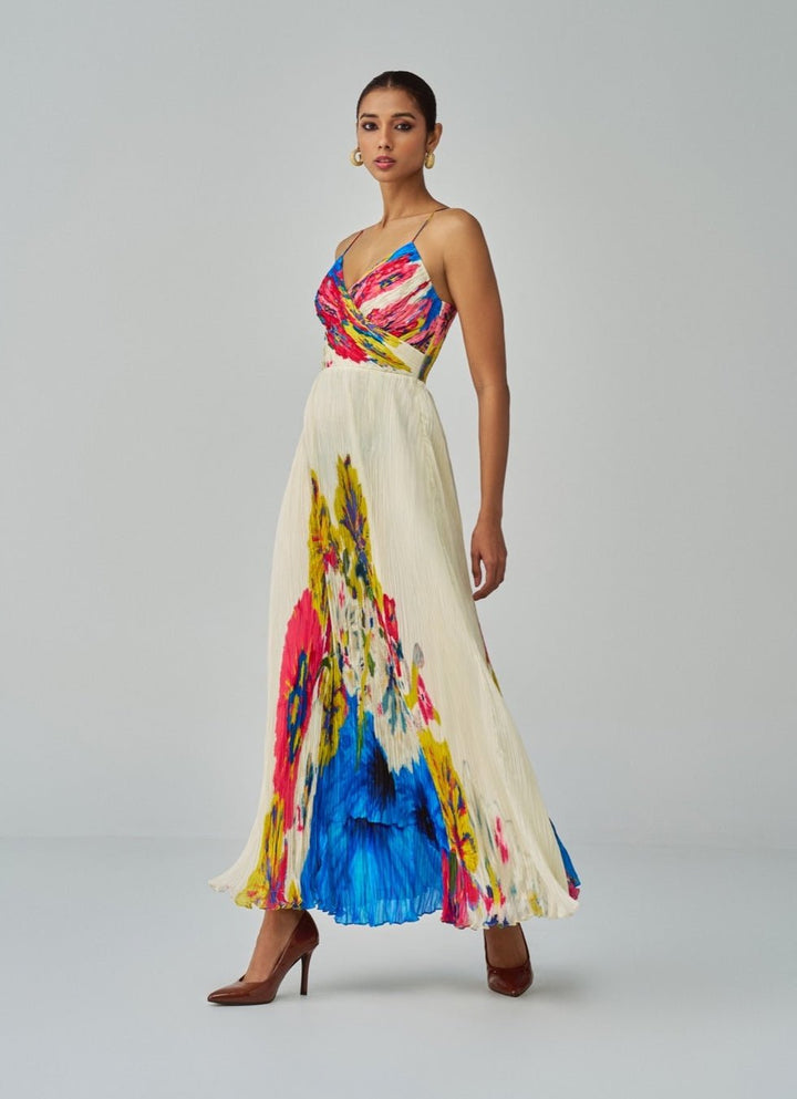 Ivory Floral Print Dress Saaksha & Kinni - Fabilicious Fashion