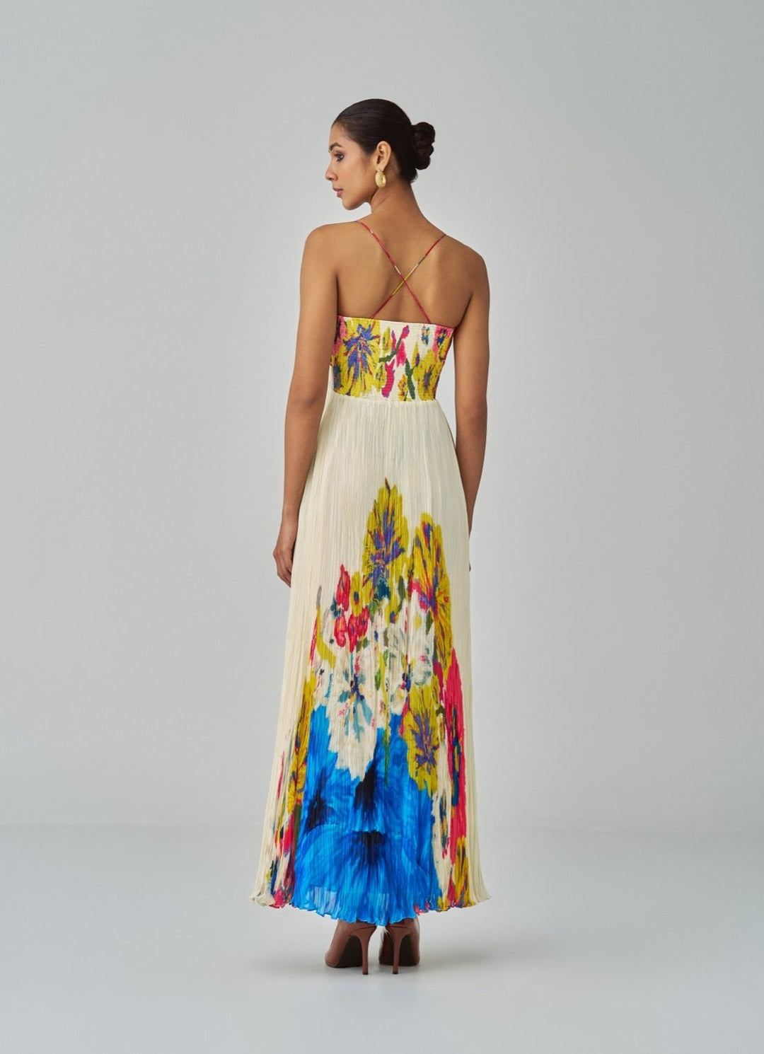Ivory Floral Print Dress Saaksha & Kinni - Fabilicious Fashion