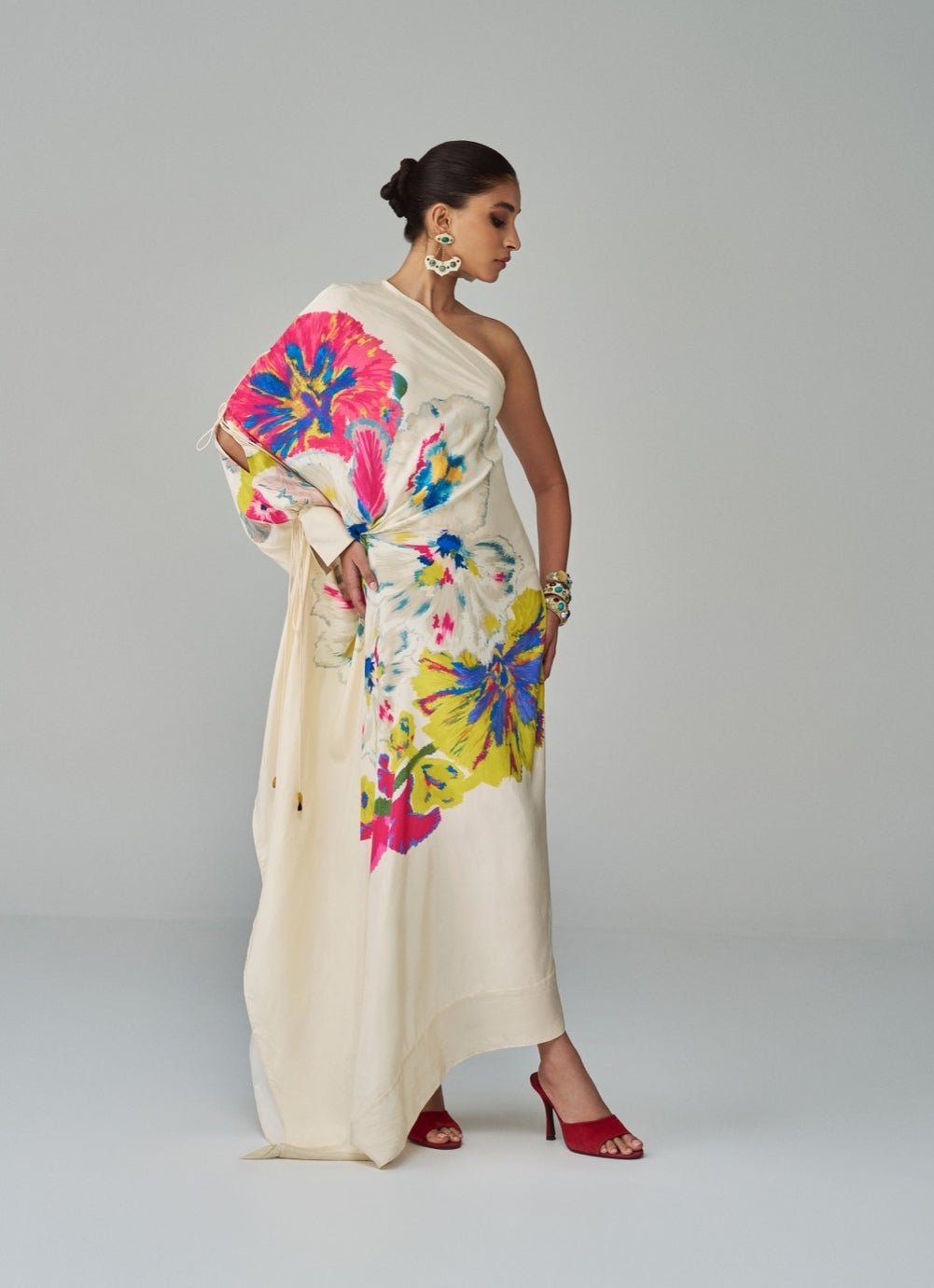 Ivory Floral Print Kaftan Saaksha & Kinni - Fabilicious Fashion