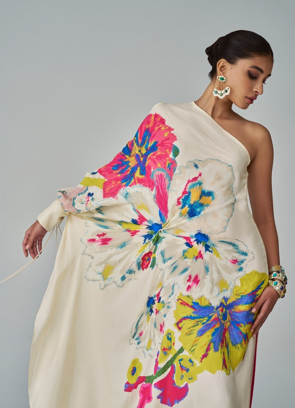 Ivory Floral Print Kaftan Saaksha & Kinni - Fabilicious Fashion