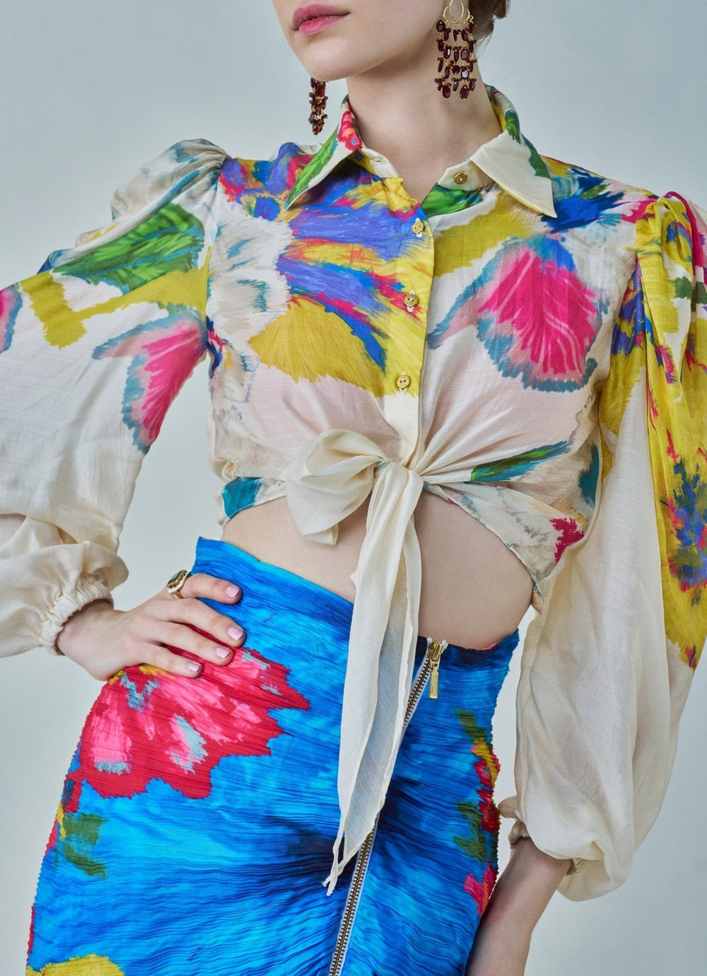 Ivory Floral Print Skirt Set Saaksha & Kinni - Fabilicious Fashion