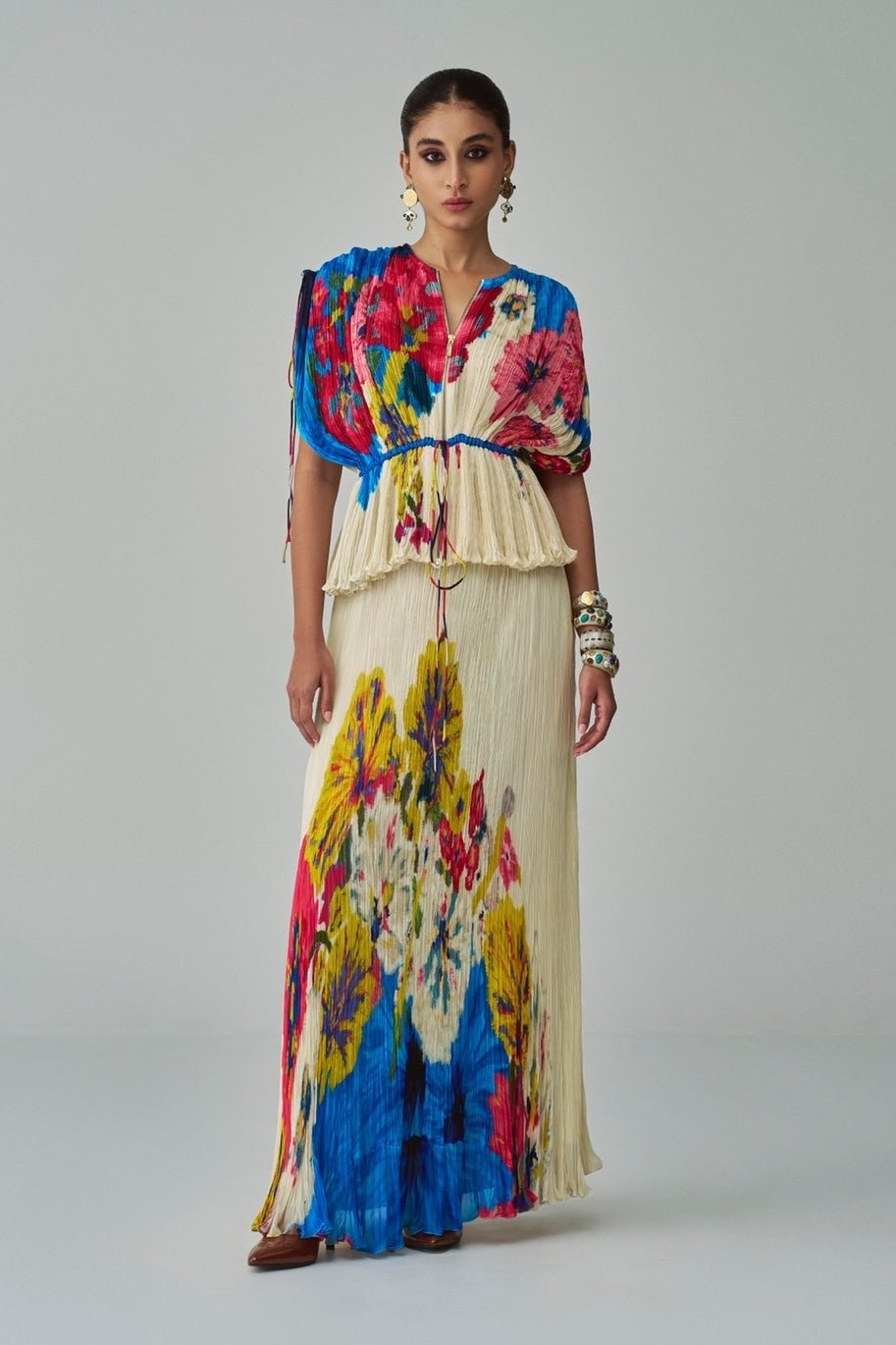 Ivory Floral Print Skirt Set Saaksha & Kinni - Fabilicious Fashion