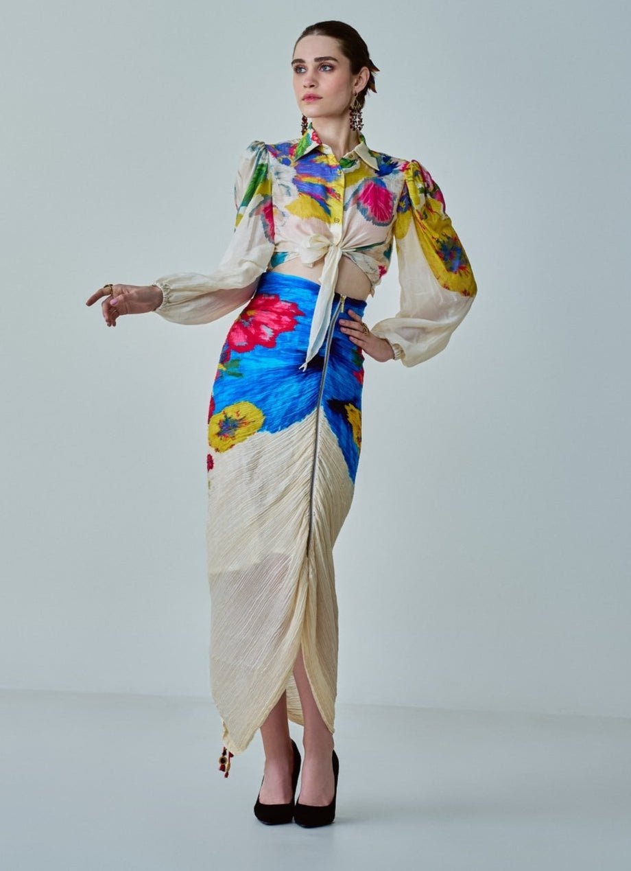 Ivory Floral Print Skirt Set Saaksha & Kinni - Fabilicious Fashion