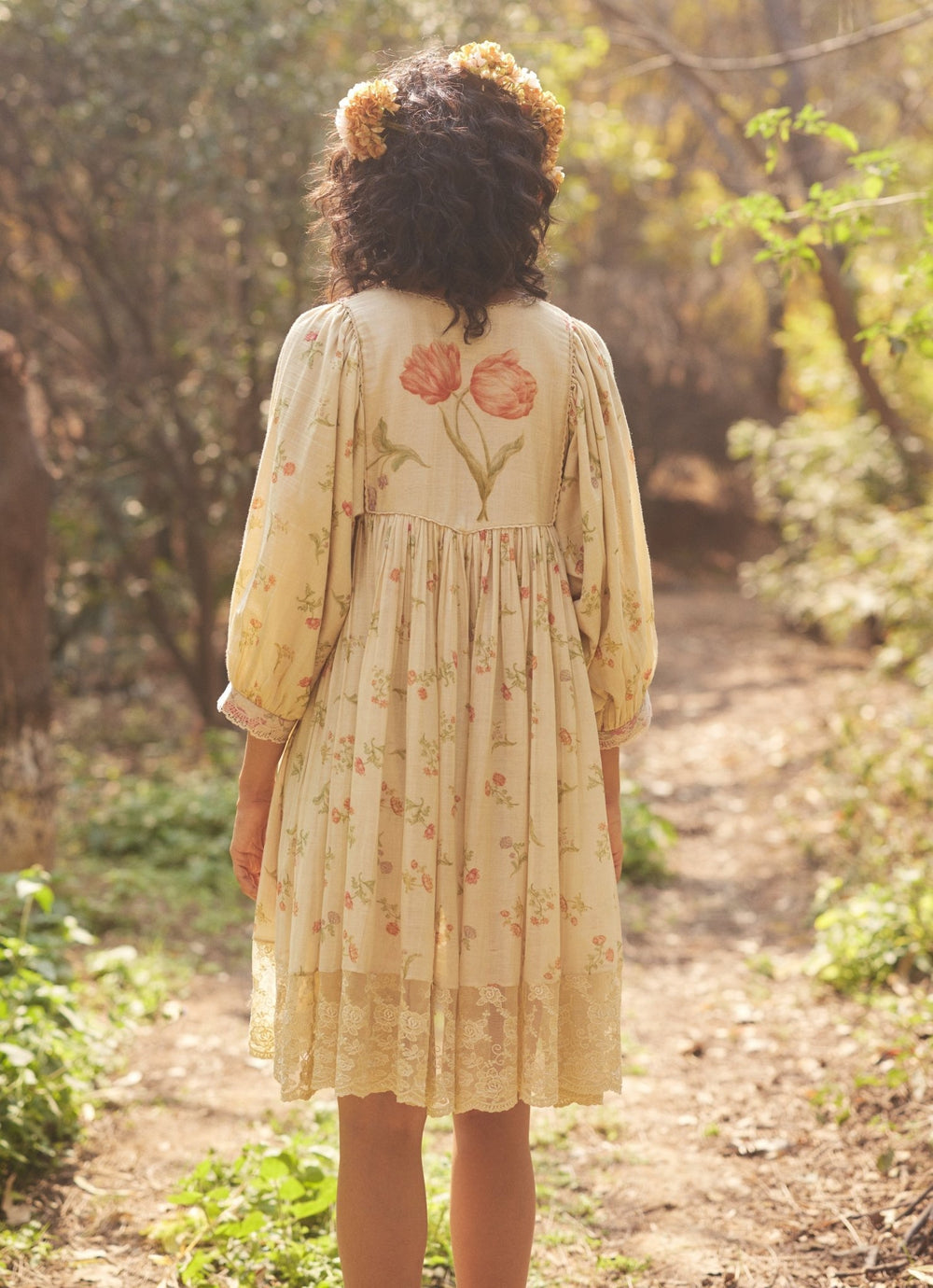 Ivory Floral Printed Chanderi Dress Paulmi and Harsh - Fabilicious Fashion