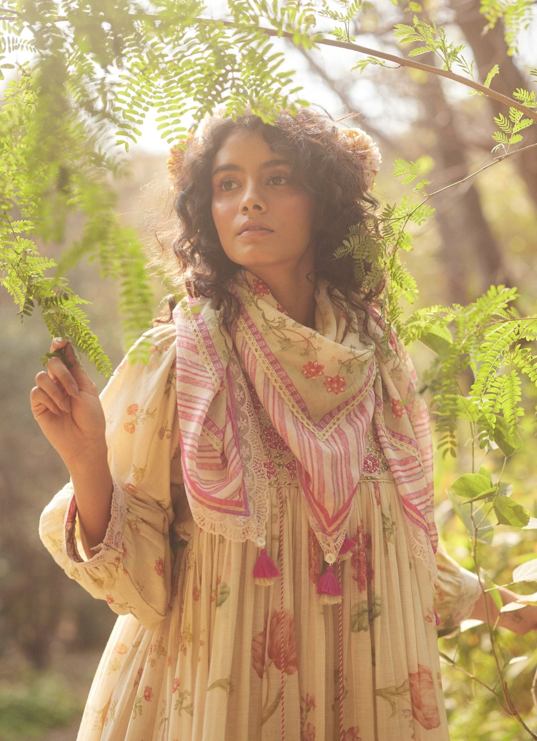 Ivory Floral Printed Chanderi Dress Paulmi and Harsh - Fabilicious Fashion