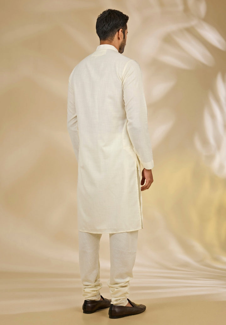 Manish Nagdeo Men Ivory Floral Printed Cotton Silk Bundi SetFabilicious Fashion