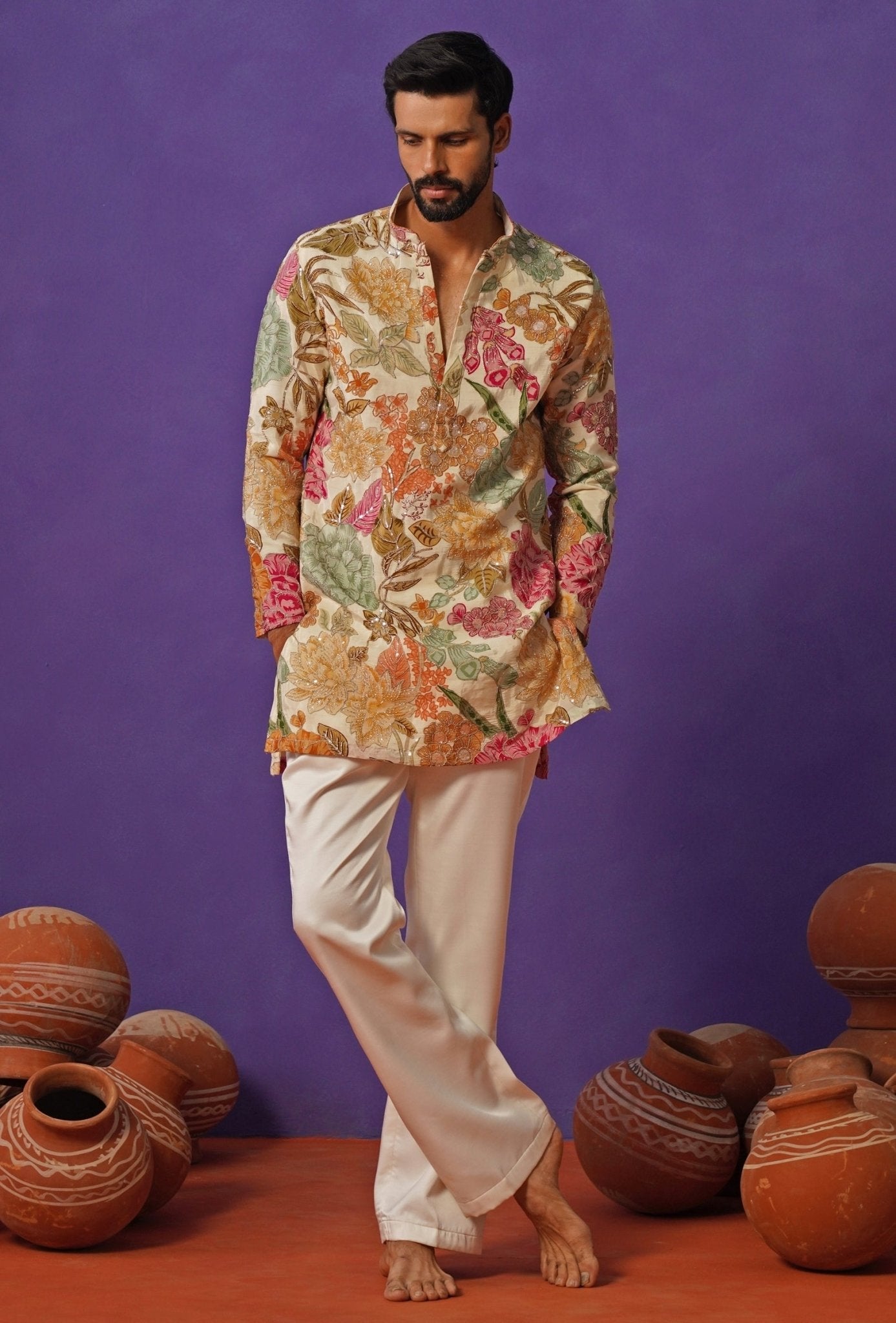 Ivory silk mens kurta set — Kalpraag designer Indian menswear for wedding occasions