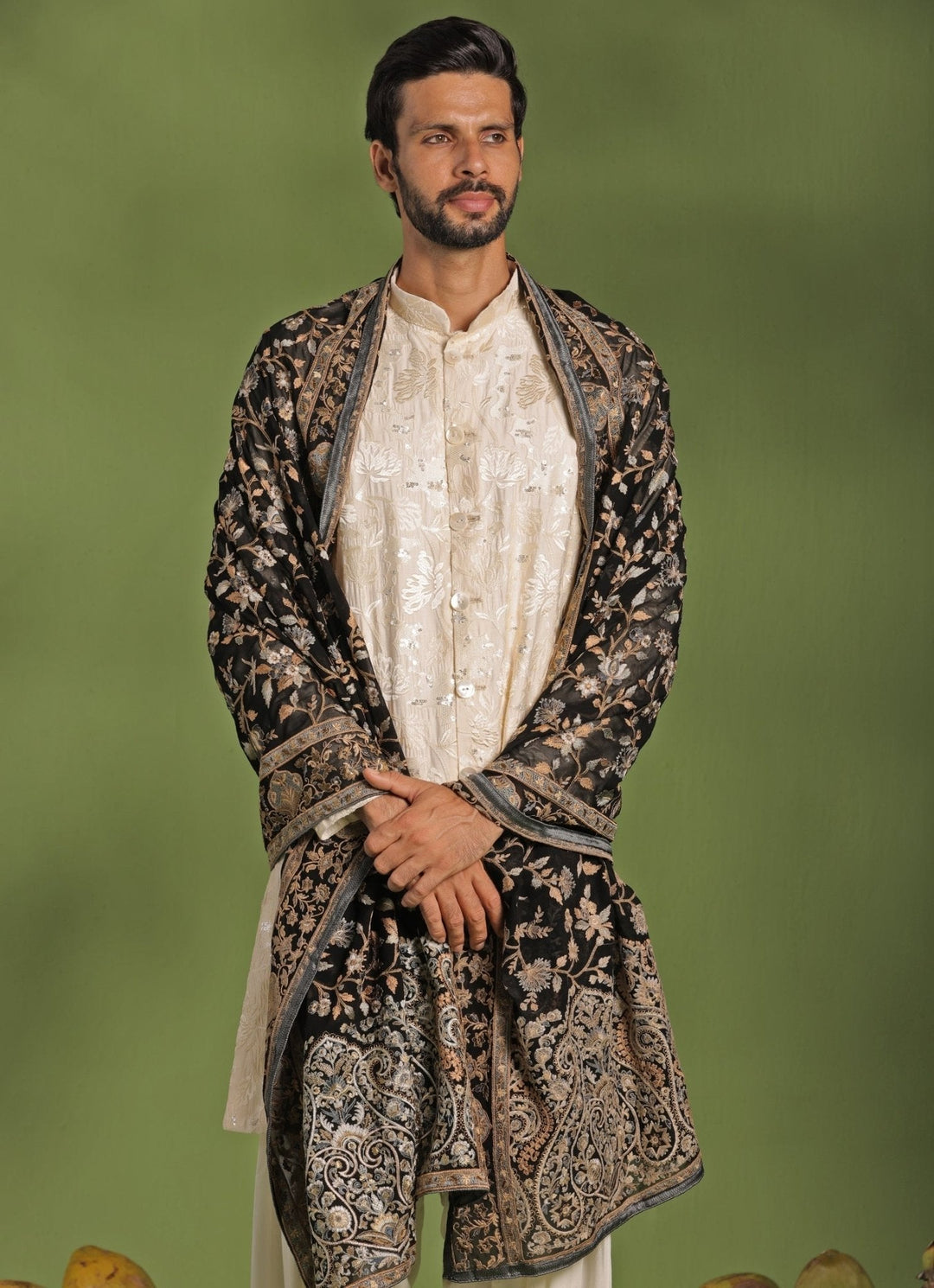 Ivory Front - Open Kurta Patiala Pant Set With Dupatta Kalpraag - Fabilicious Fashion