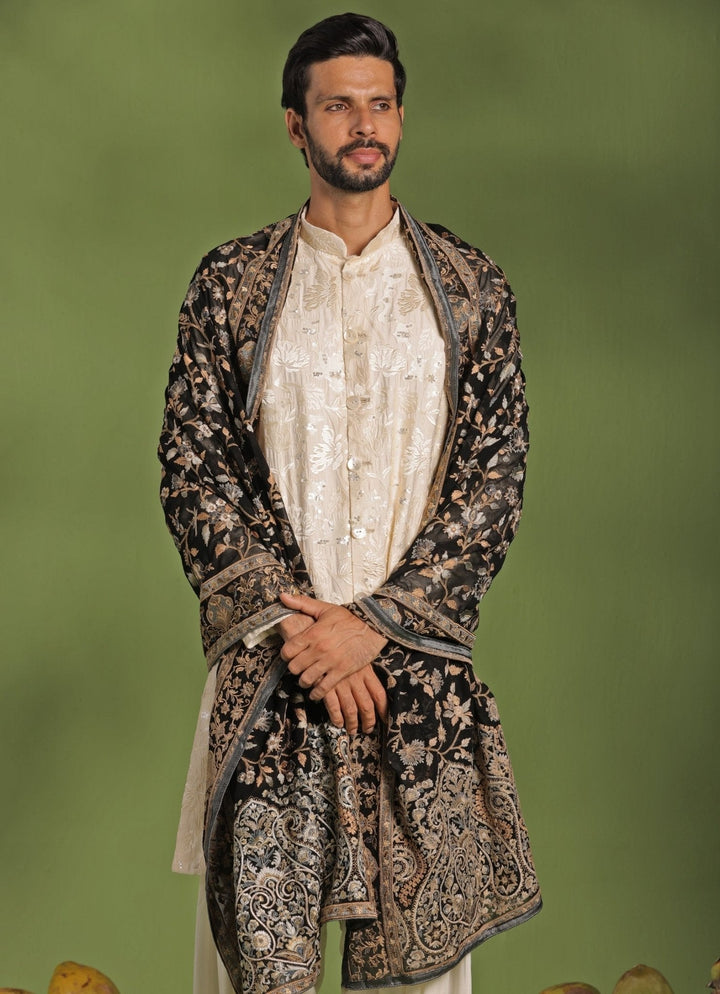 Ivory Front - Open Kurta Patiala Pant Set With Dupatta Kalpraag - Fabilicious Fashion