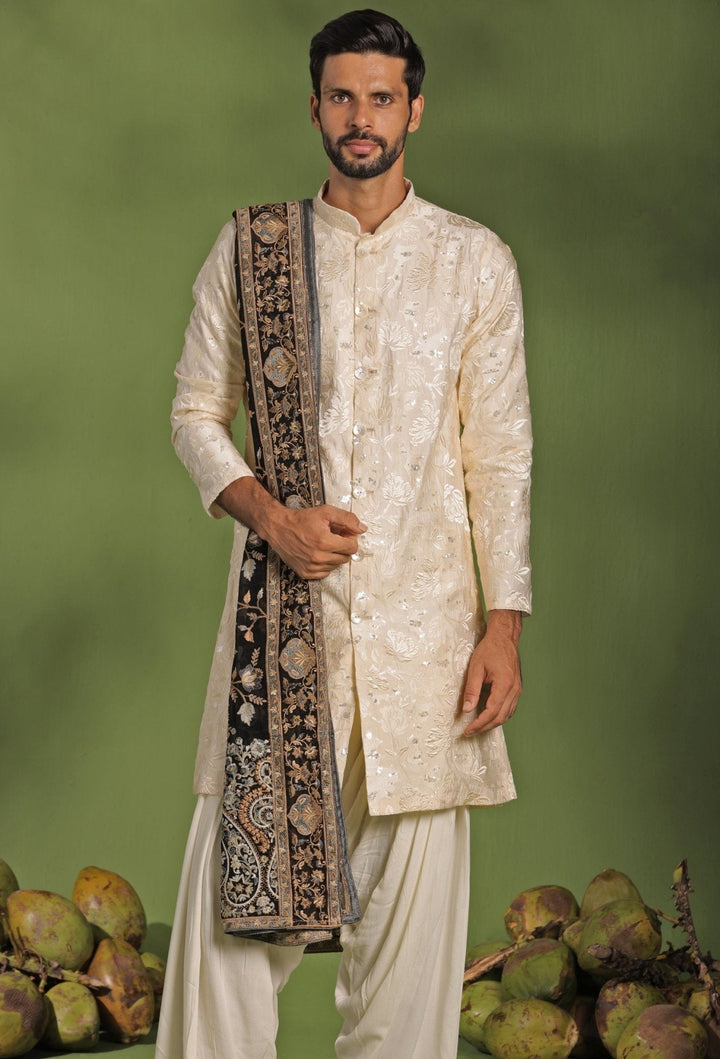 Ivory Front - Open Kurta Patiala Pant Set With Dupatta Kalpraag - Fabilicious Fashion