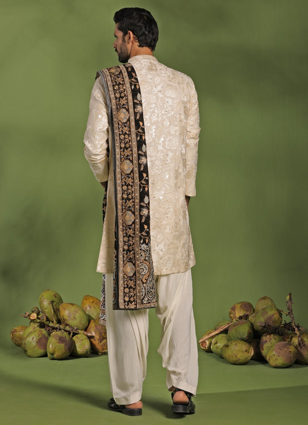 Ivory Front - Open Kurta Patiala Pant Set With Dupatta Kalpraag - Fabilicious Fashion