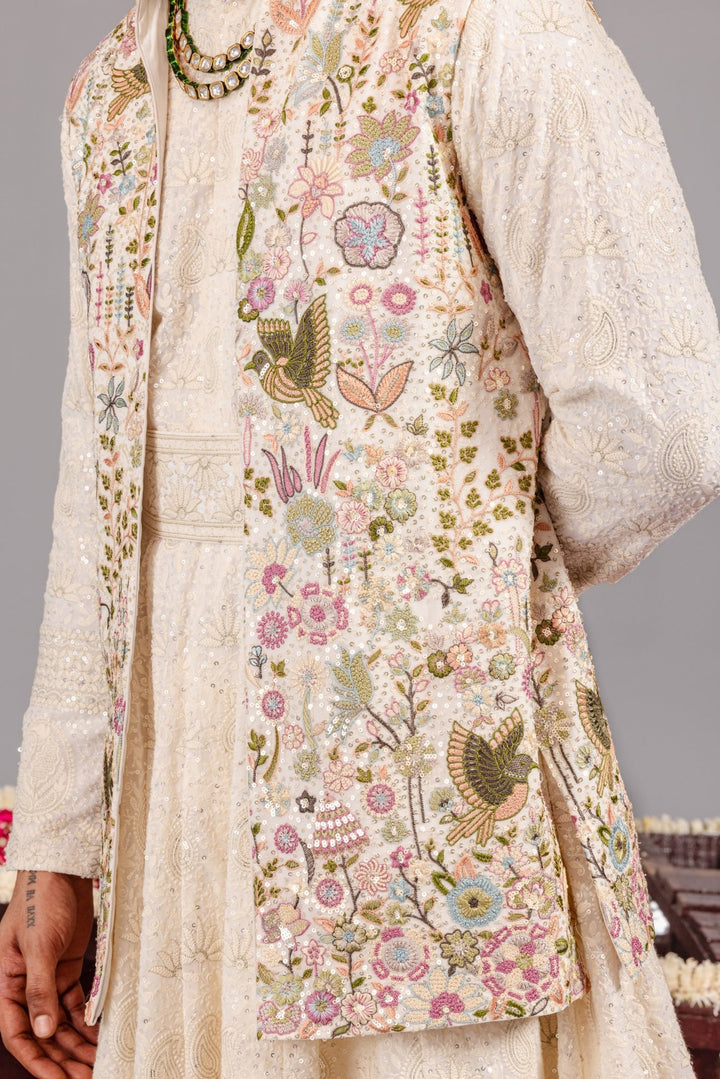Ivory Georgette Anarkali Jacket Set Kalpraag - Fabilicious Fashion