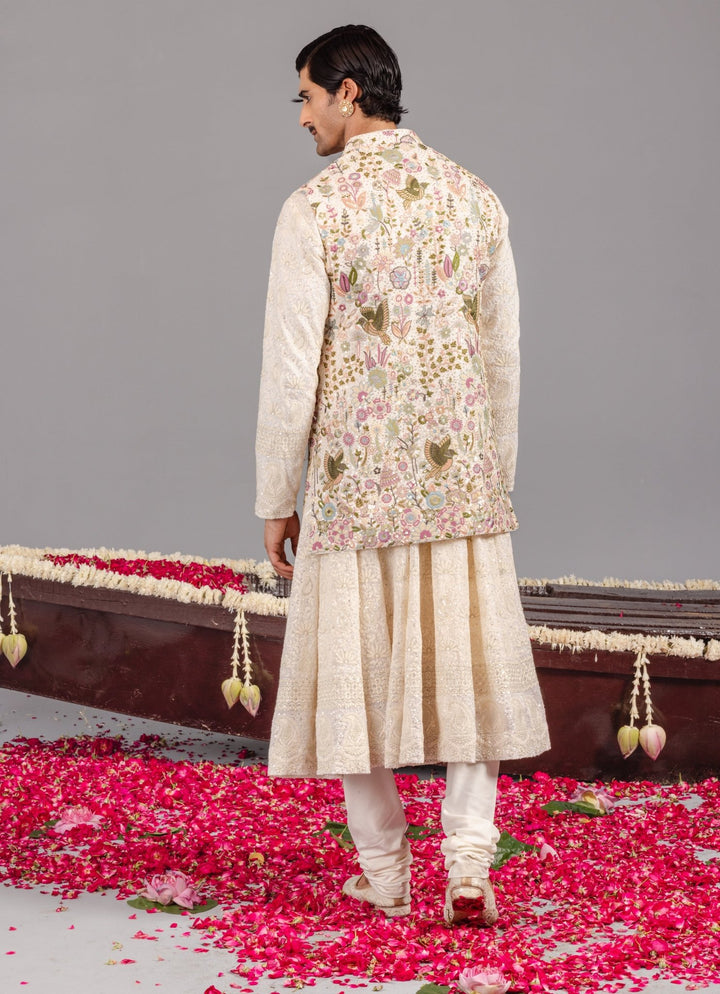 Ivory Georgette Anarkali Jacket Set Kalpraag - Fabilicious Fashion