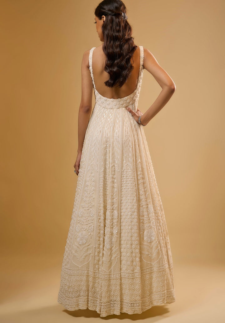 Ivory Georgette Anarkali Set Renee Label - Fabilicious Fashion