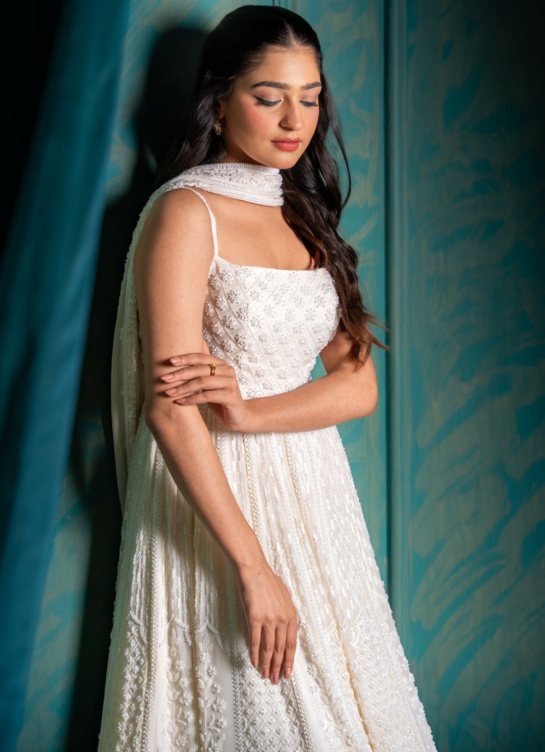 Ivory Georgette Anarkali Set Renee Label - Fabilicious Fashion