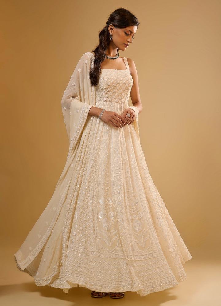 Ivory Georgette Anarkali Set Renee Label - Fabilicious Fashion