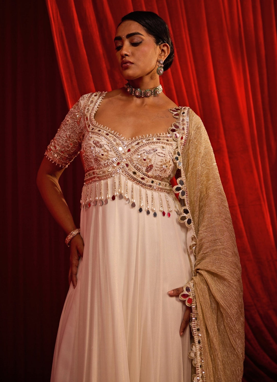 Nidhika Shekhar Ivory Georgette AnarkaliFabilicious Fashion