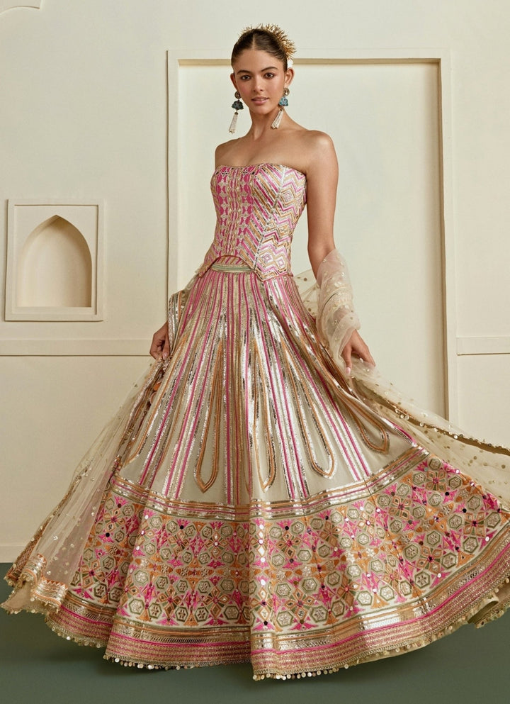 Gopi Vaid Ivory Georgette Corset Lehenga SetFabilicious Fashion
