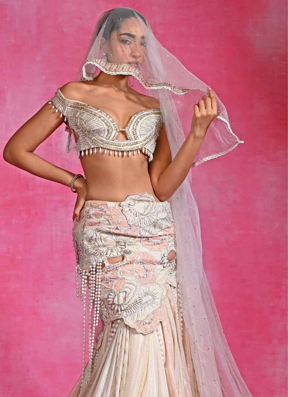 Rishi and Vibhuti Ivory Georgette Crepe Mermaid Lehenga SetFabilicious Fashion