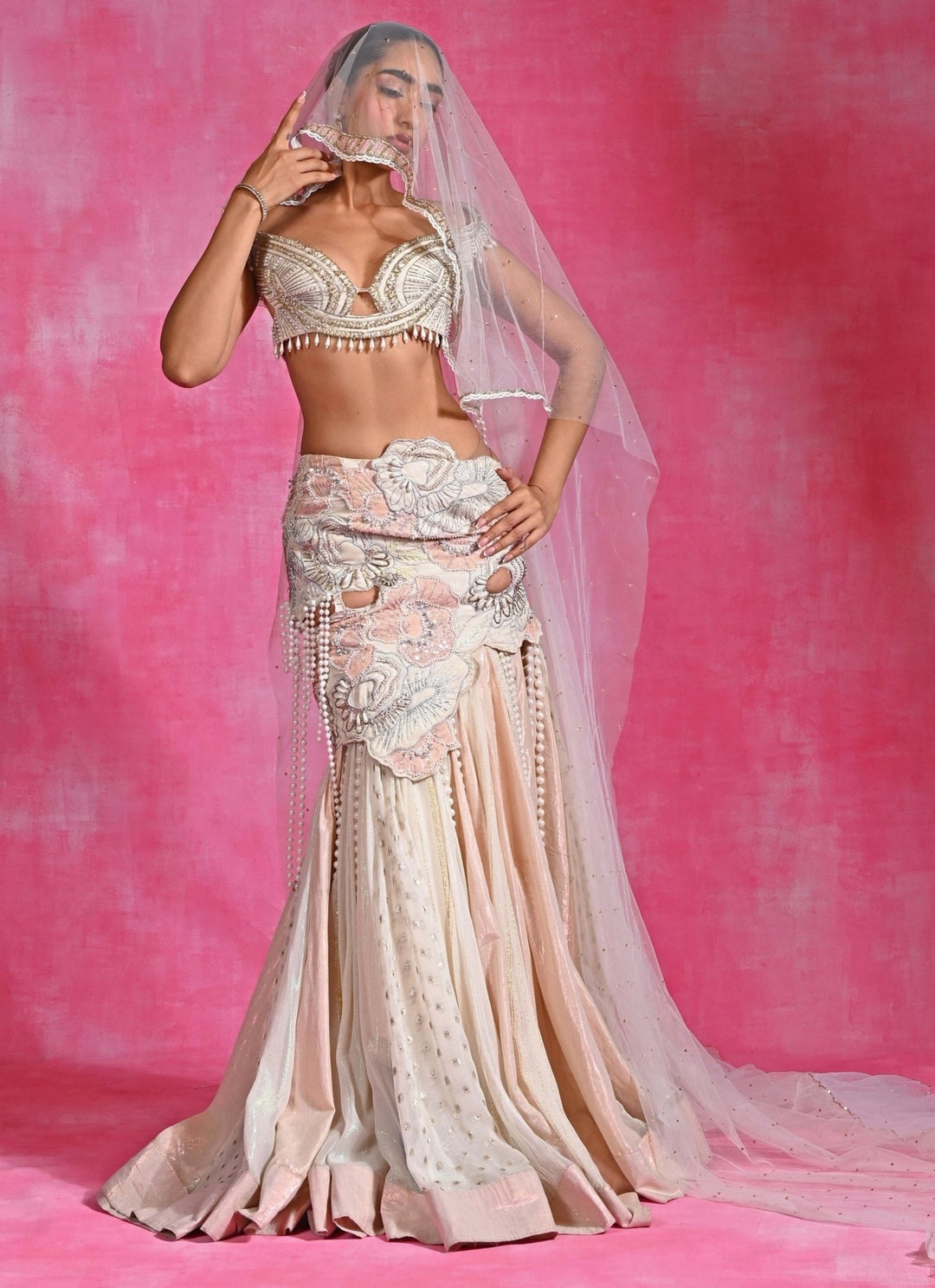 Rishi and Vibhuti Ivory Georgette Crepe Mermaid Lehenga SetFabilicious Fashion
