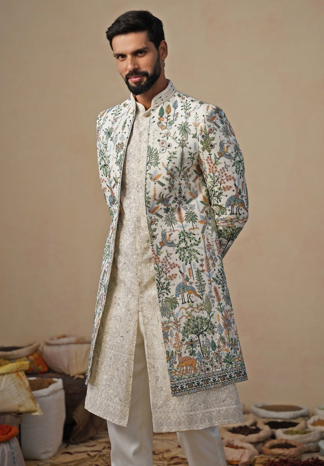 Ivory Georgette Indo - western Kurta Jacket Set Kalpraag - Fabilicious Fashion