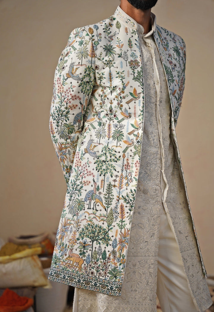 Ivory Georgette Indo - western Kurta Jacket Set Kalpraag - Fabilicious Fashion