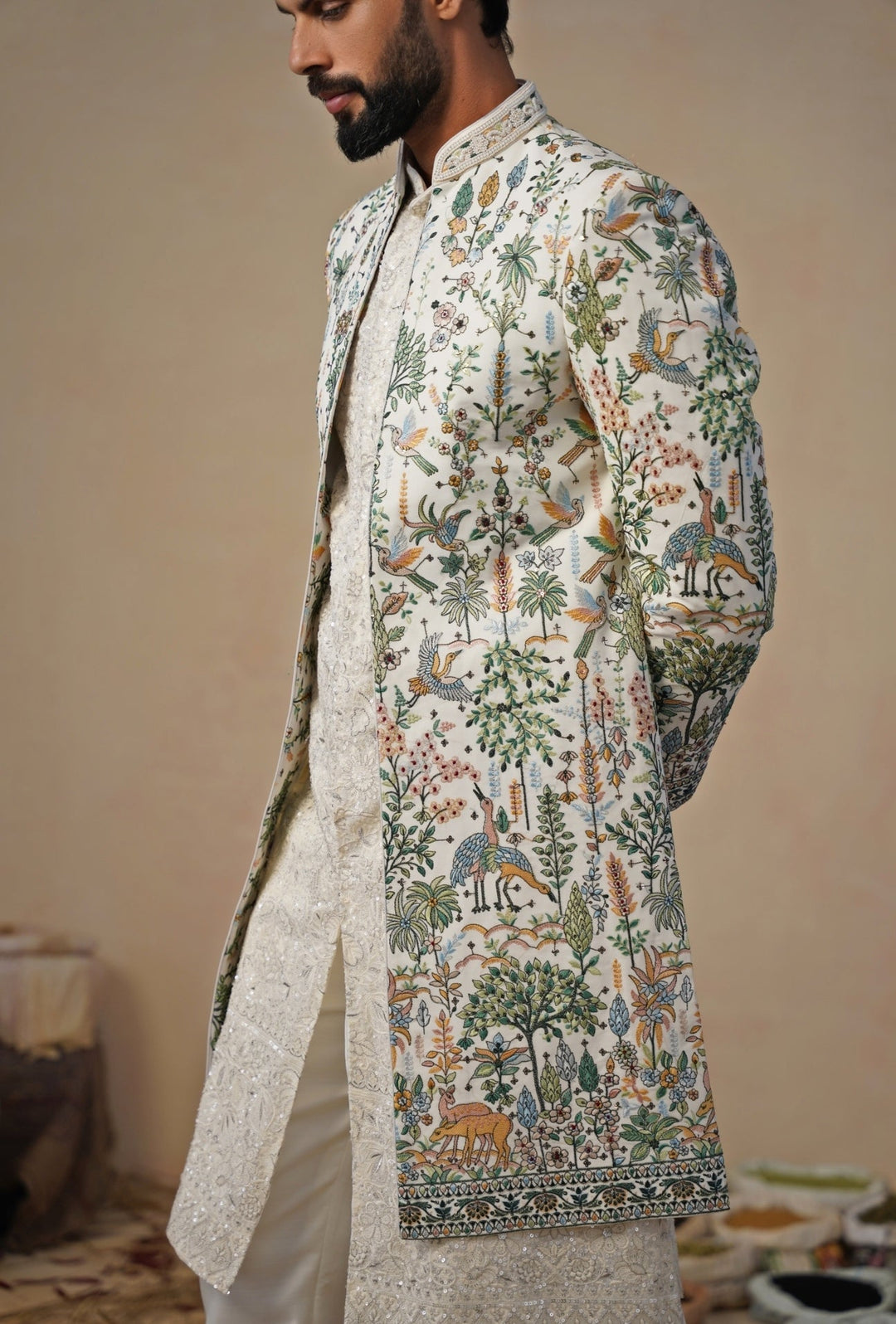 Ivory Georgette Indo - western Kurta Jacket Set Kalpraag - Fabilicious Fashion