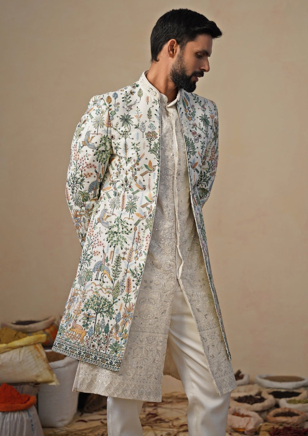 Ivory Georgette Indo - western Kurta Jacket Set Kalpraag - Fabilicious Fashion