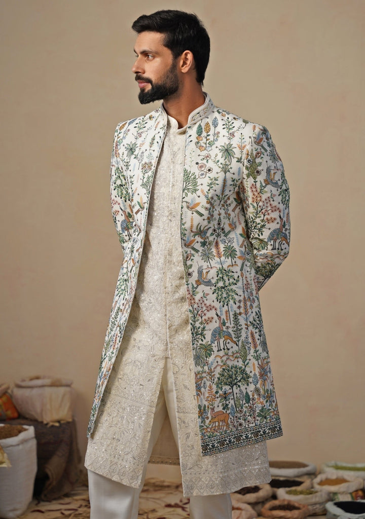 Ivory Georgette Indo - western Kurta Jacket Set Kalpraag - Fabilicious Fashion