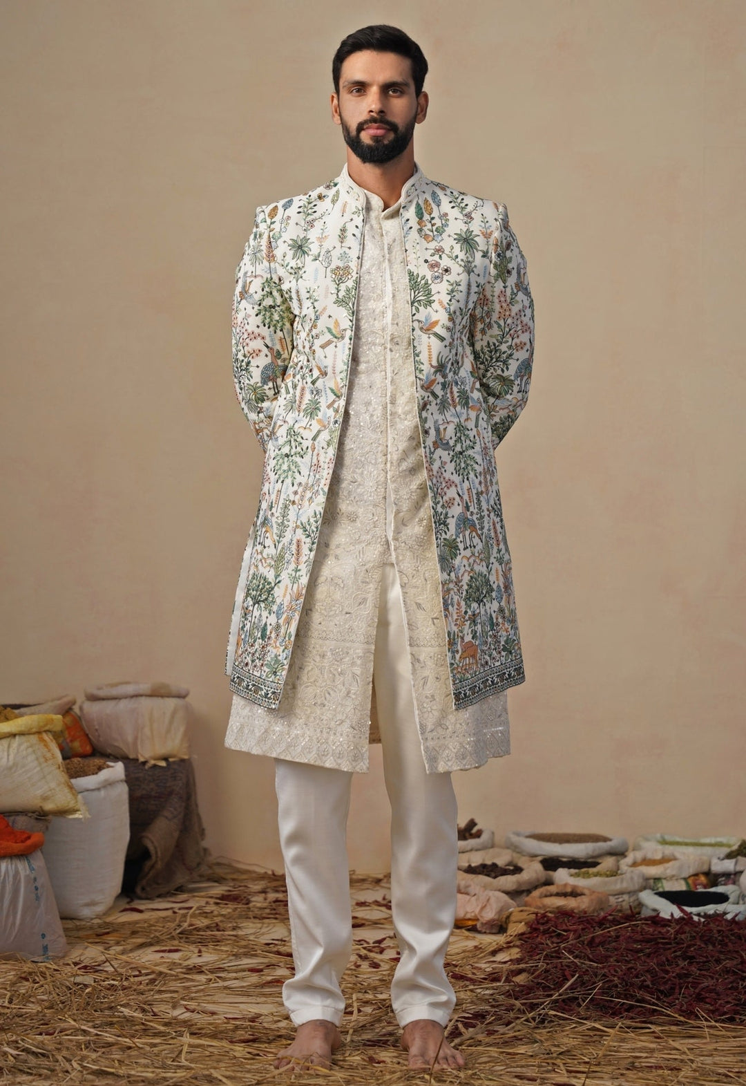 Ivory Georgette Indo - western Kurta Jacket Set Kalpraag - Fabilicious Fashion