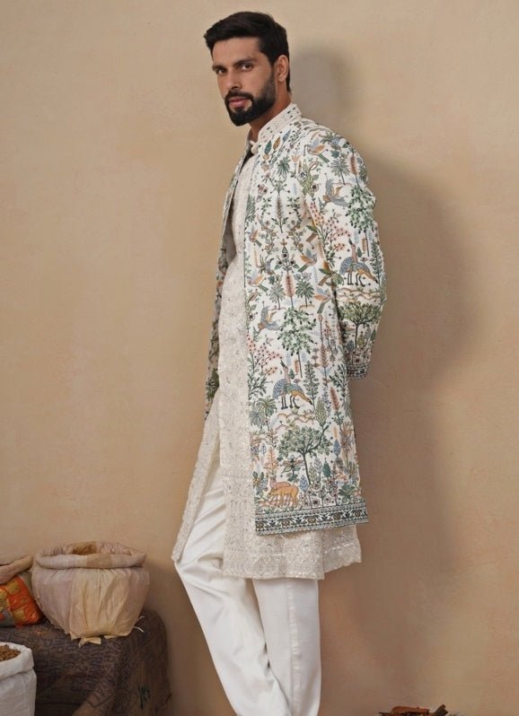 Ivory Georgette Indo - western Kurta Jacket Set Kalpraag - Fabilicious Fashion