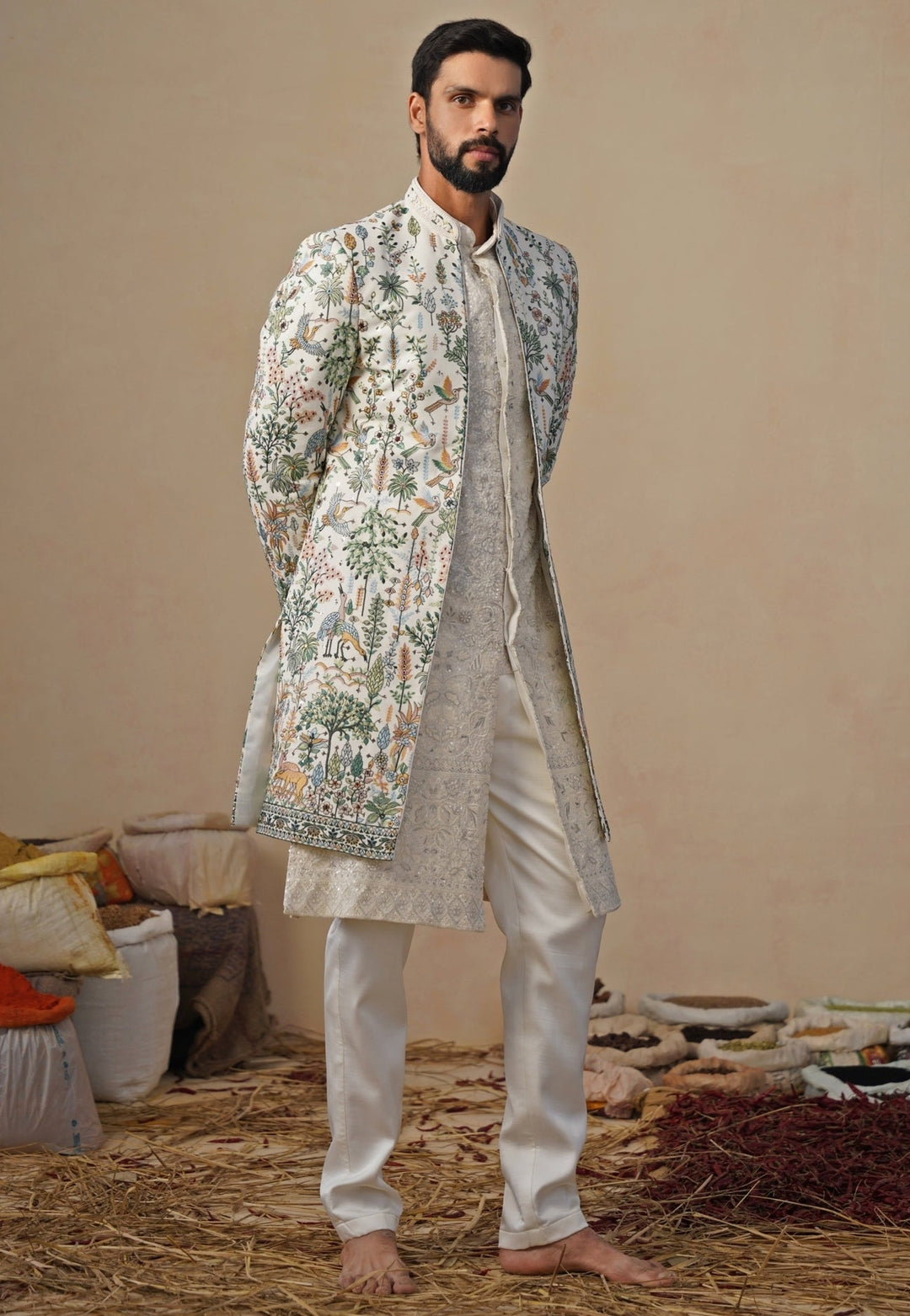 Ivory Georgette Indo - western Kurta Jacket Set Kalpraag - Fabilicious Fashion