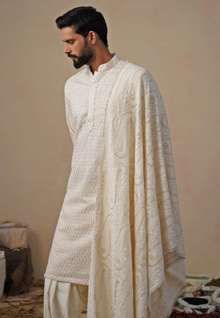 Ivory Georgette Kurta and Patiala Pants Set Kalpraag - Fabilicious Fashion