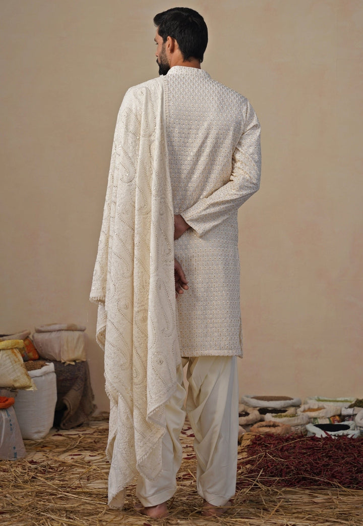 Ivory Georgette Kurta and Patiala Pants Set Kalpraag - Fabilicious Fashion