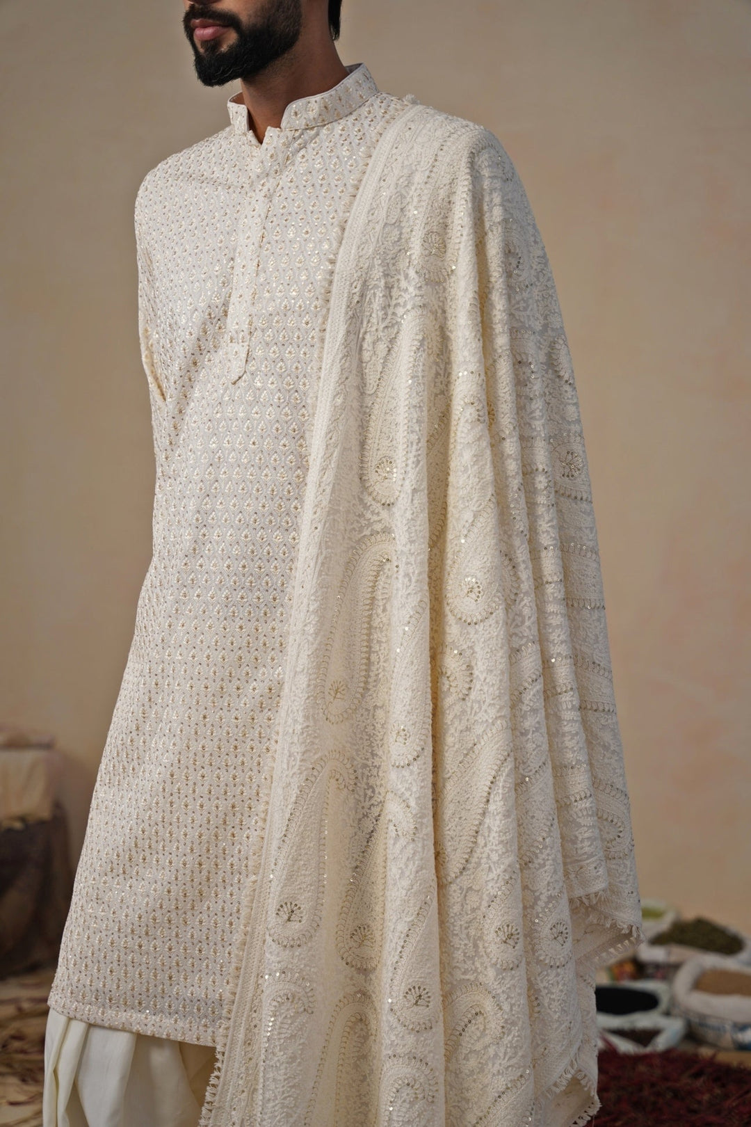 Ivory Georgette Kurta and Patiala Pants Set Kalpraag - Fabilicious Fashion