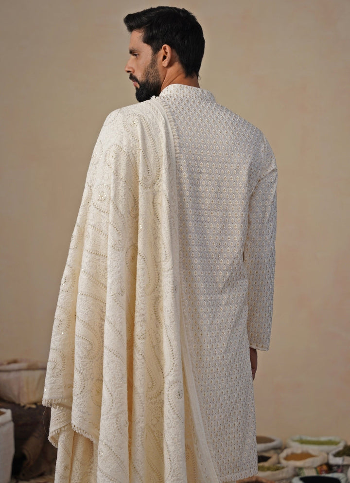 Ivory Georgette Kurta and Patiala Pants Set Kalpraag - Fabilicious Fashion