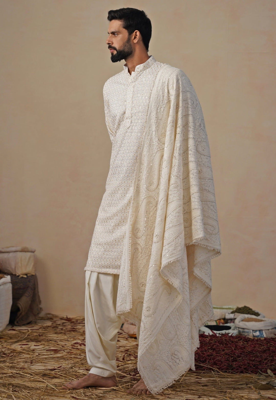 Ivory Georgette Kurta and Patiala Pants Set Kalpraag - Fabilicious Fashion