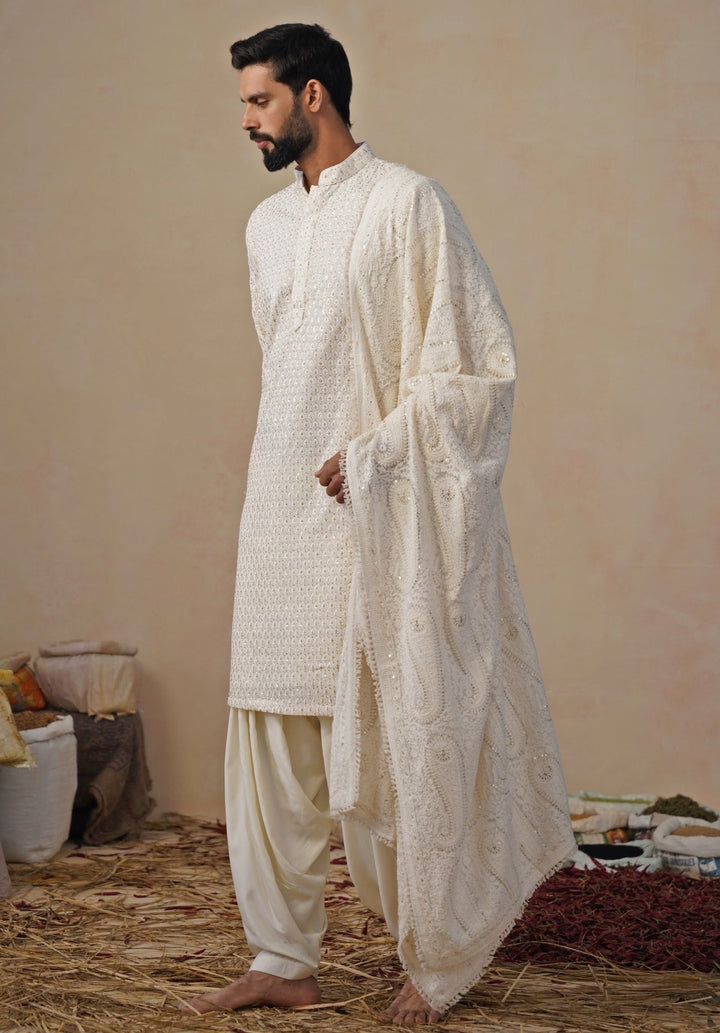 Ivory Georgette Kurta and Patiala Pants Set Kalpraag - Fabilicious Fashion