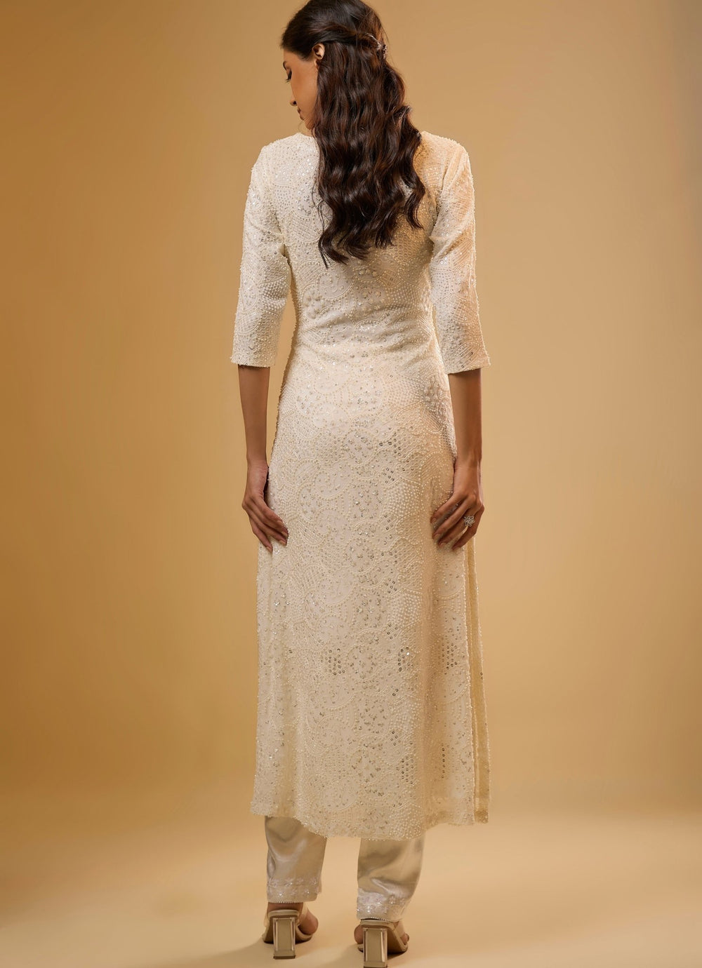 Ivory Georgette Kurta Pants Set Renee Label - Fabilicious Fashion